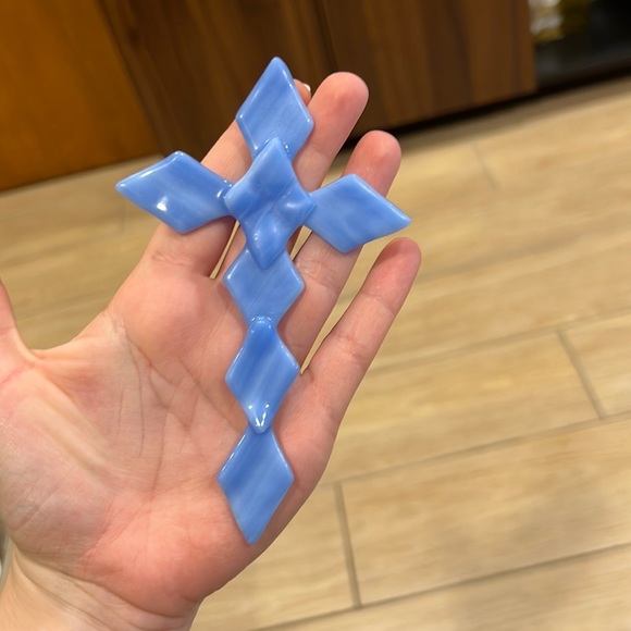 Handmade Glass Cross baby blue - Picture 2 of 5
